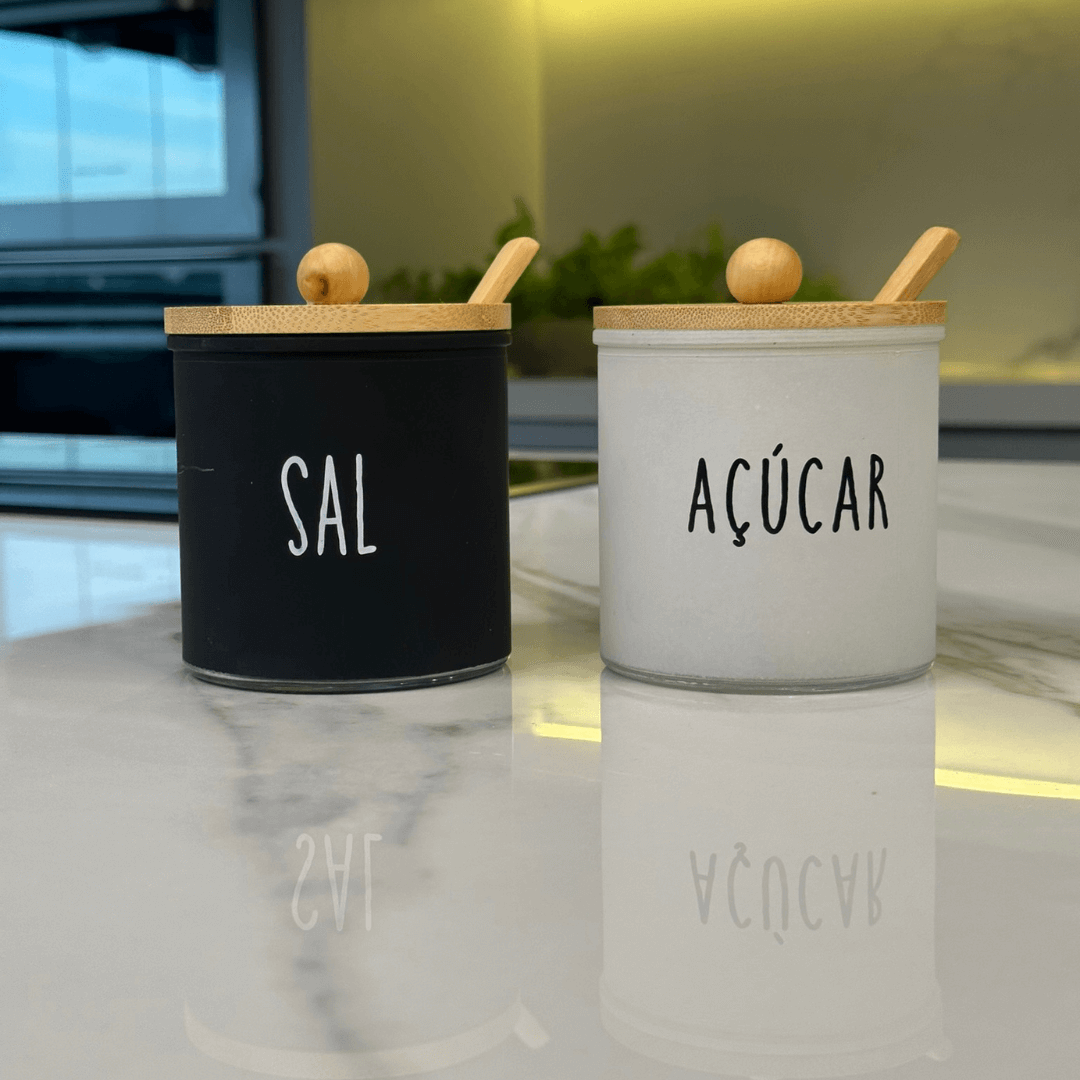 Açucareiro de Vidro Doha com Colher e Tampa de Bambu 300ml