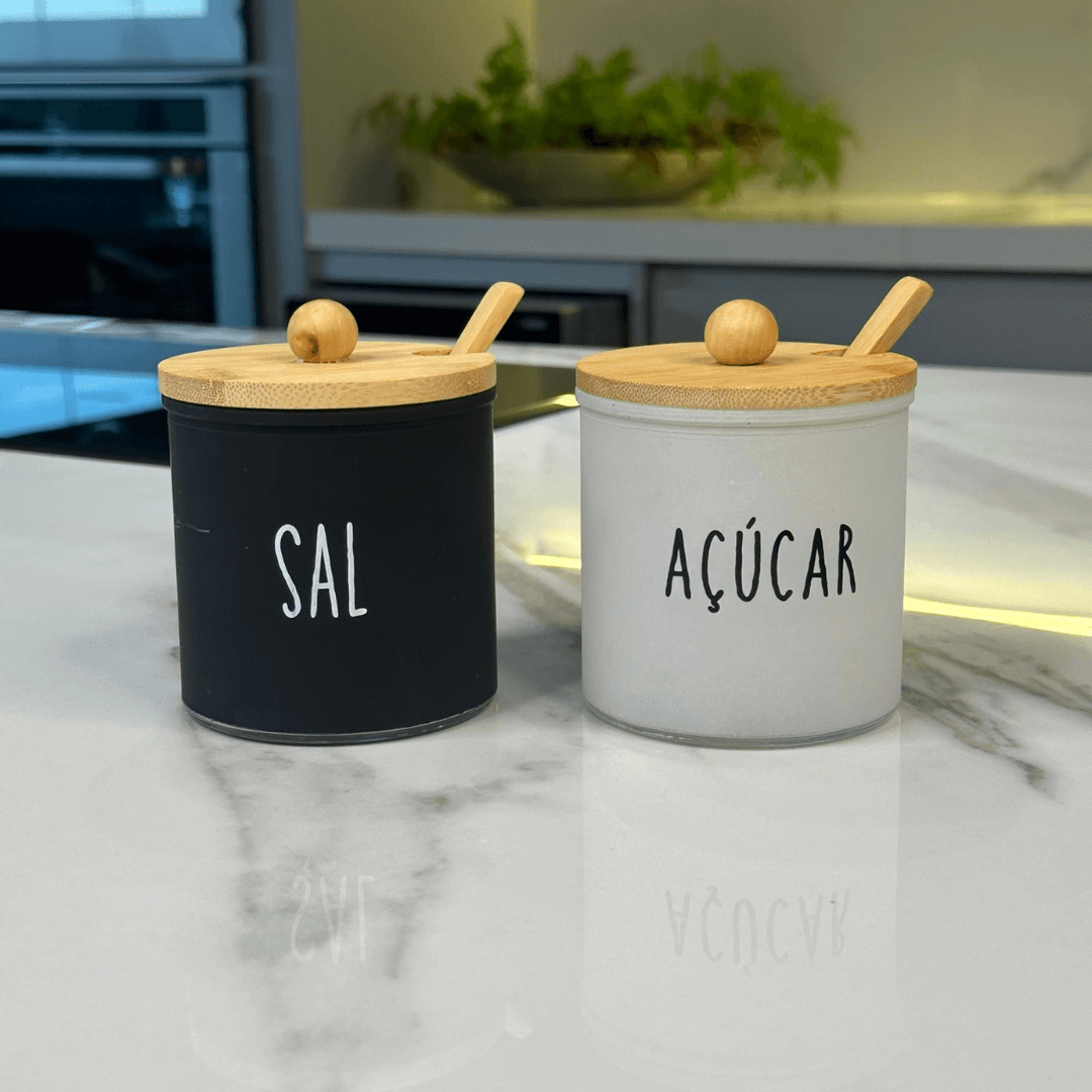 Açucareiro de Vidro Doha com Colher e Tampa de Bambu 300ml