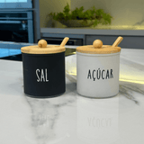 Açucareiro de Vidro Doha com Colher e Tampa de Bambu 300ml