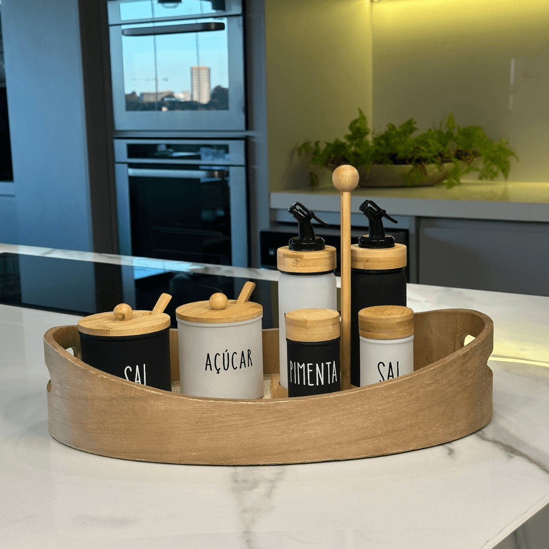 Açucareiro de Vidro Doha com Colher e Tampa de Bambu 300ml