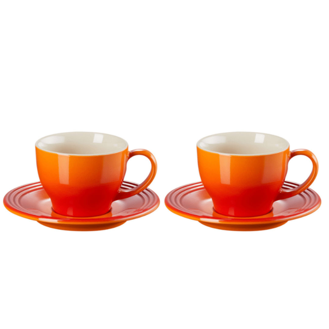 Set 2 Canecas com Pires para Expresso Laranja 200ml Le Creuset - Ela Decora