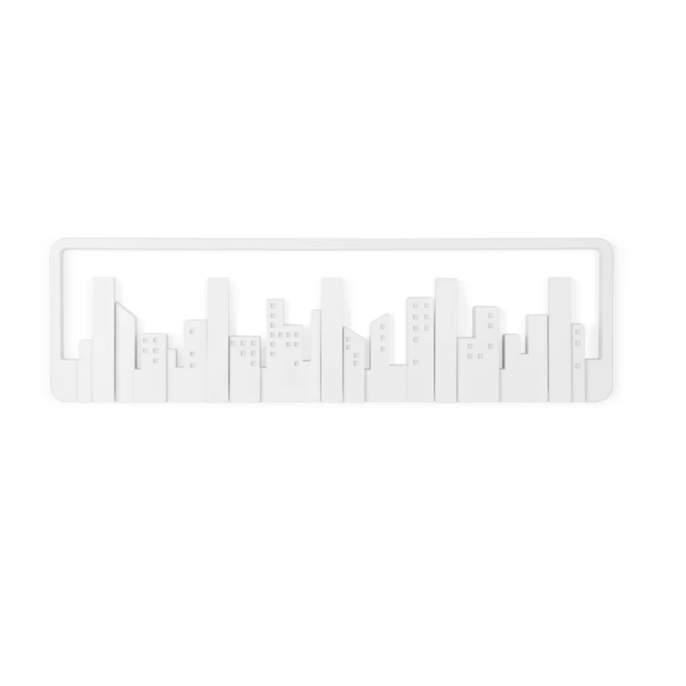 Skyline Cabideiro de Parede Cidade Branco com 5 Ganchos Umbra - 55 cm - Ela Decora