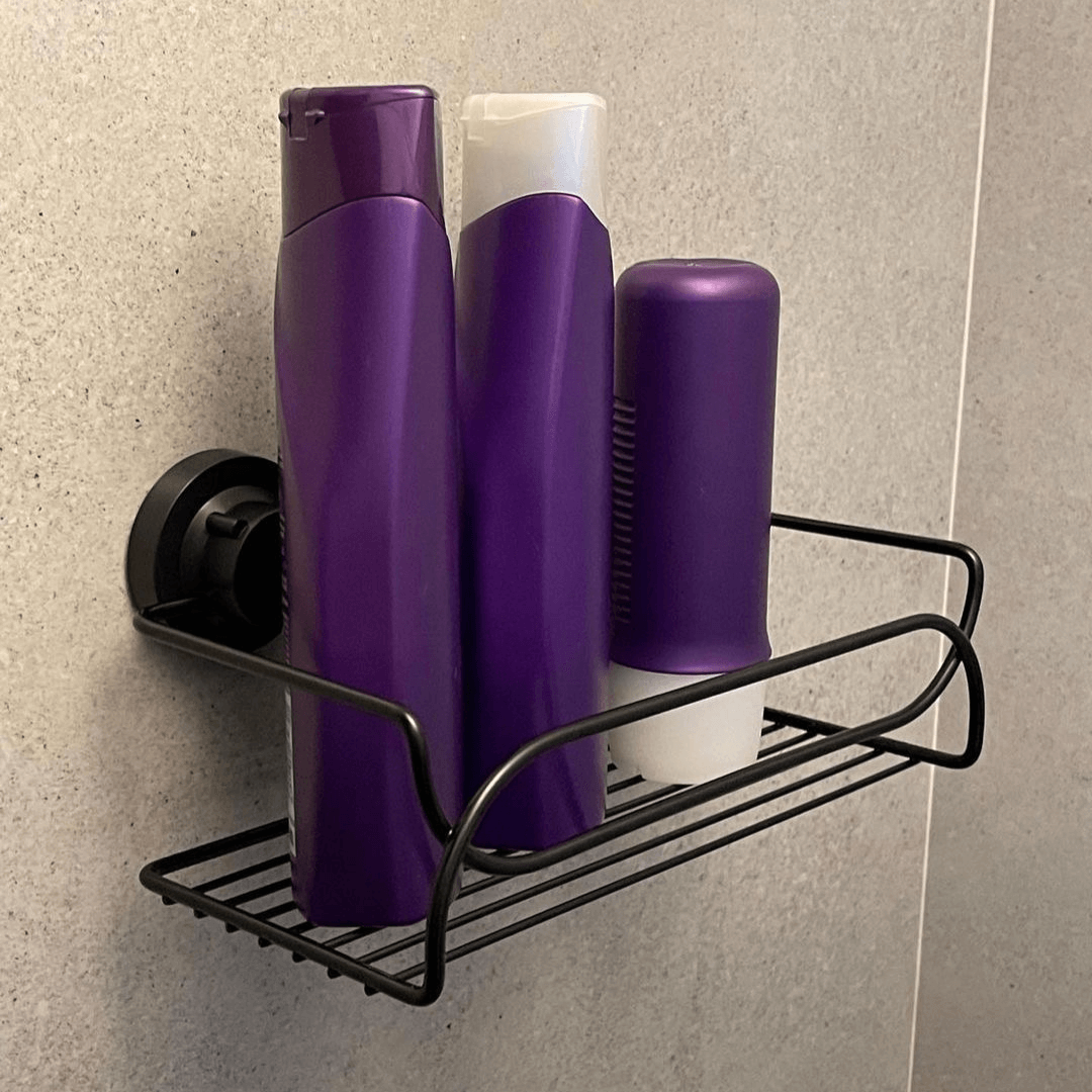 Suporte Cesto Multiuso Fixação por Ventosa Preto Fosco - Ela Decora