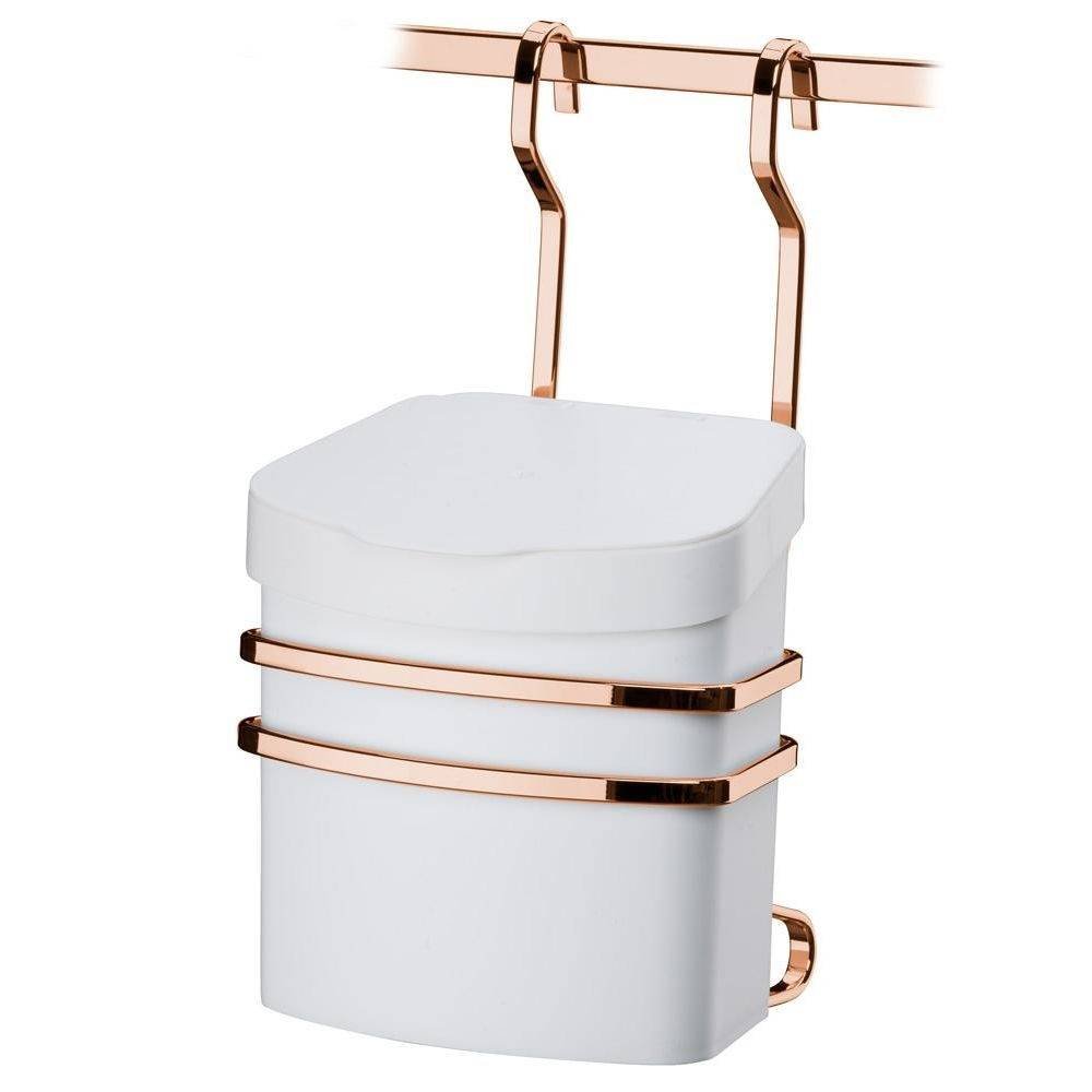 Suporte com Lixeira 2,5 Litros Branca e Rose Gold Para Pendurar Barra - Ela Decora