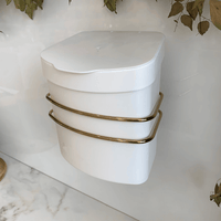 Suporte Com Lixeira De Fixacao Ventosa Branco com Dourado 2,5 Litros