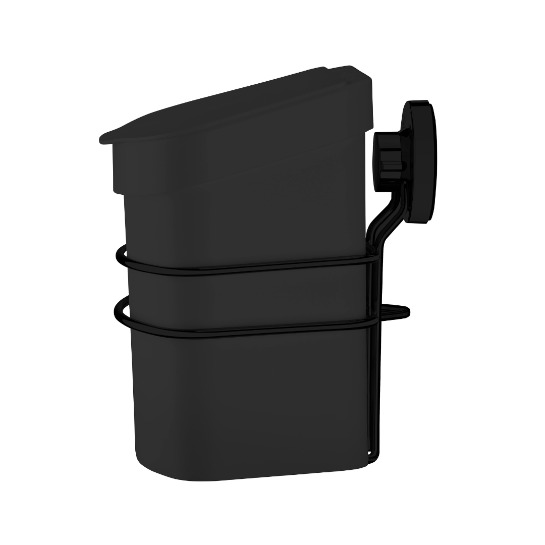 Suporte Com Lixeira De Fixacao Ventosa Preto Fosco 2,5 Litros - Ela Decora