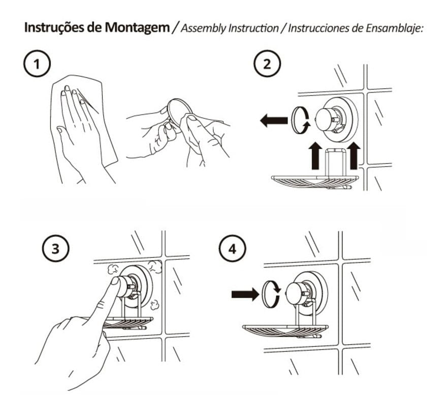 Suporte de Parede Com Ventosa Para Shampoo e Sabonete Cromado - Ela Decora