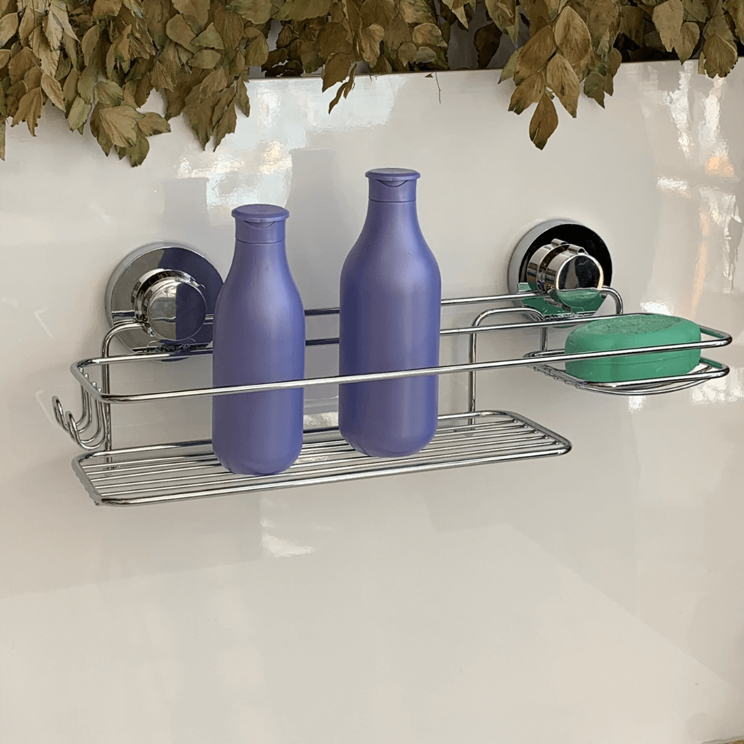 Suporte de Parede Com Ventosa Para Shampoo e Sabonete Cromado - Ela Decora