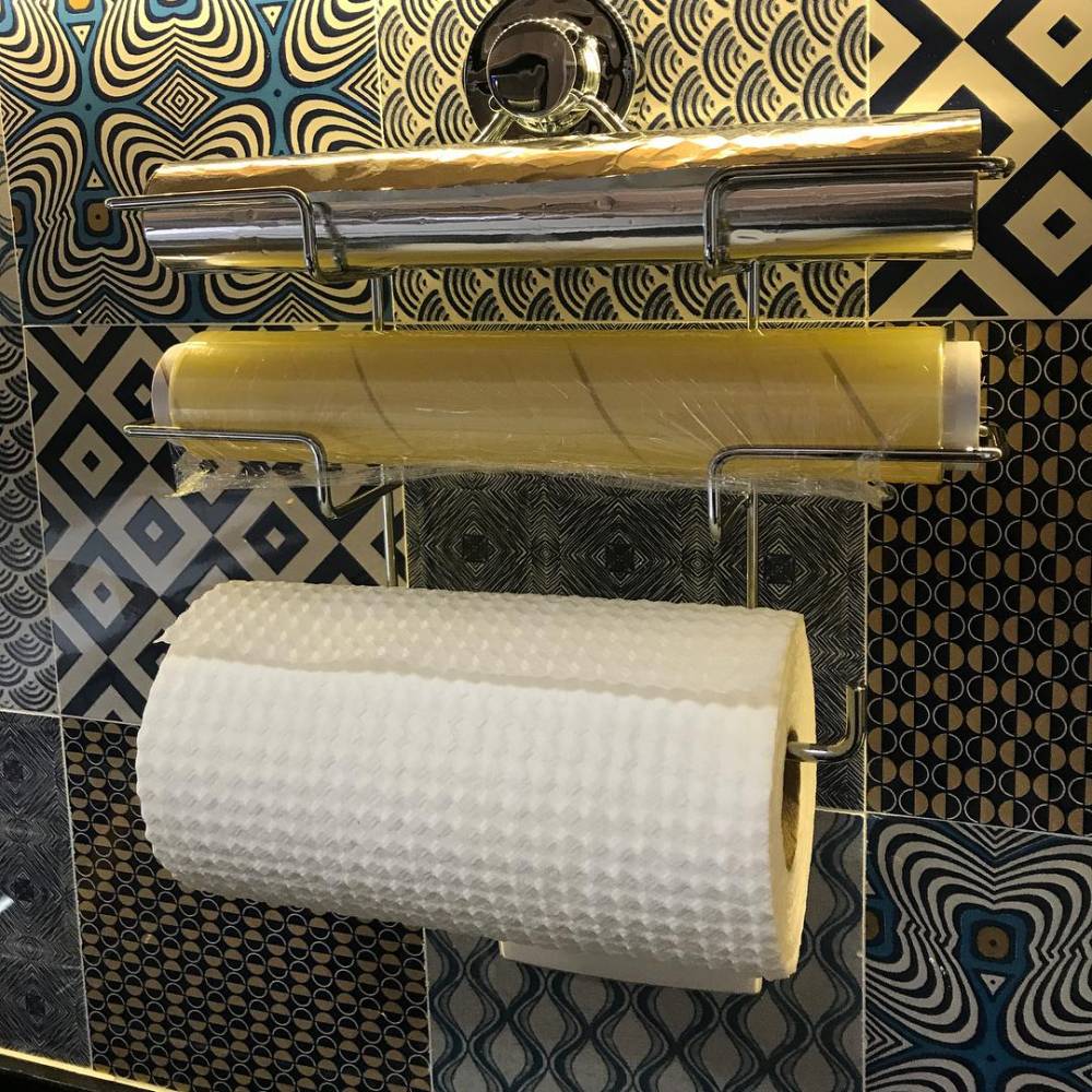 Suporte de Rolos Triplo para Papel Toalha/Alumínio/PVC com Ventosa Cromado - Ela Decora