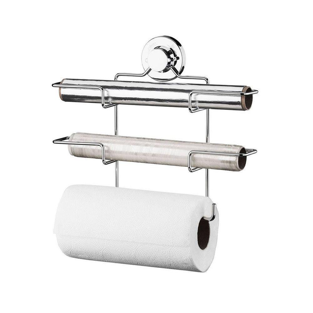 Suporte de Rolos Triplo para Papel Toalha/Alumínio/PVC com Ventosa Cromado - Ela Decora