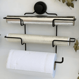 Suporte de Rolos Triplo para Papel Toalha/Alumínio/PVC com Ventosa Preto Fosco - Ela Decora