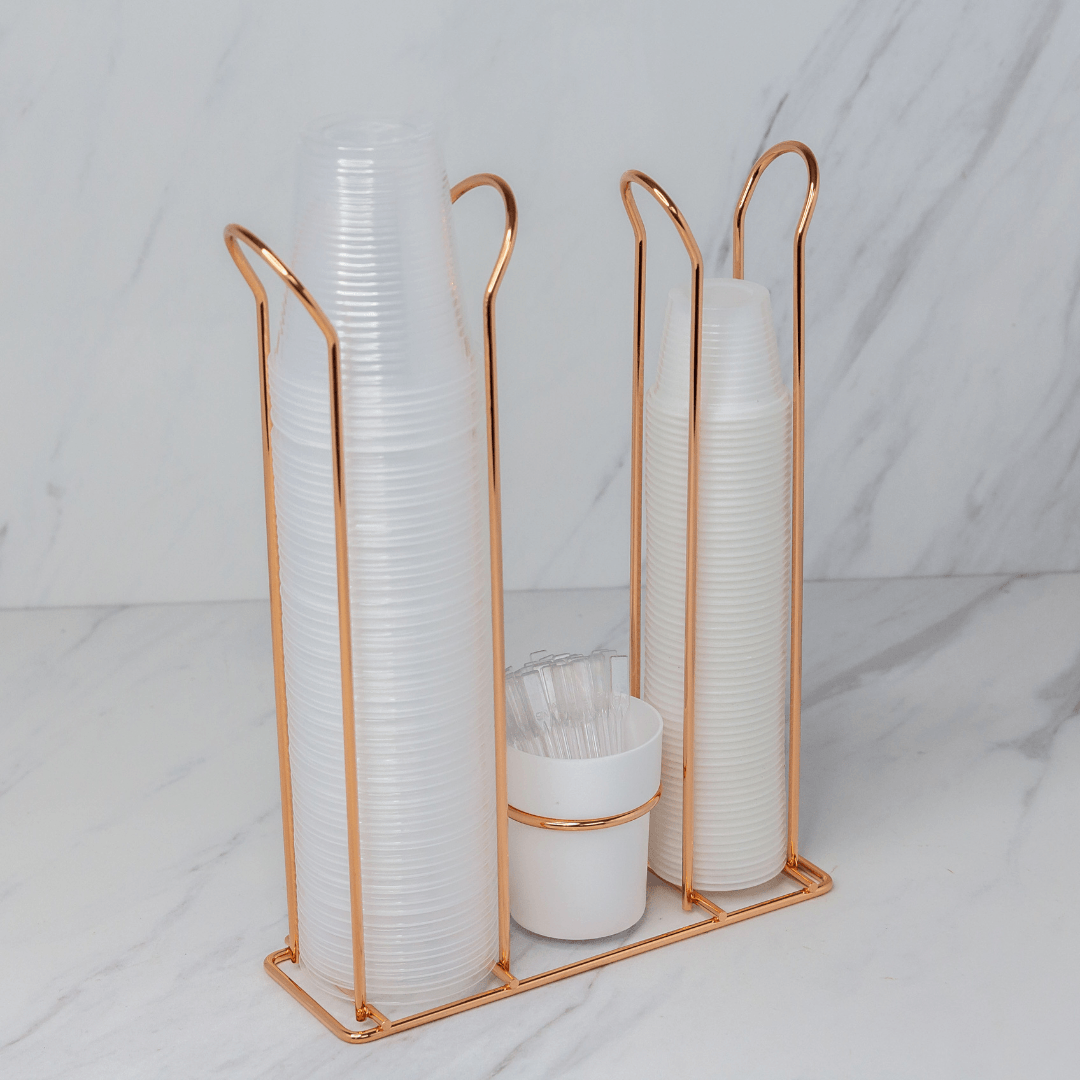 Suporte Organizador Porta Copos 200ml e 50/80ml Porta Mexedores Rose Gold - Ela Decora