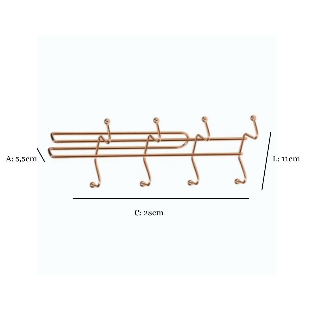 Suporte Para 8 Xicaras Encaixe Armário Rose Gold - Ela Decora