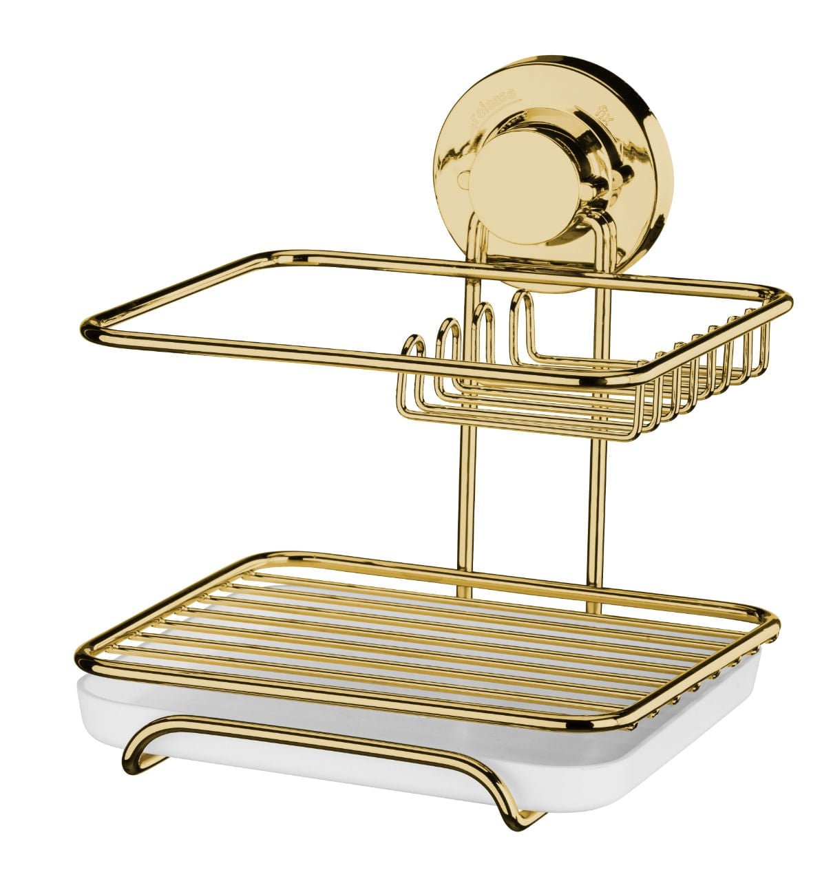 Suporte Para Detergente e Esponja com Fixação por Ventosa Dourado - Ela Decora