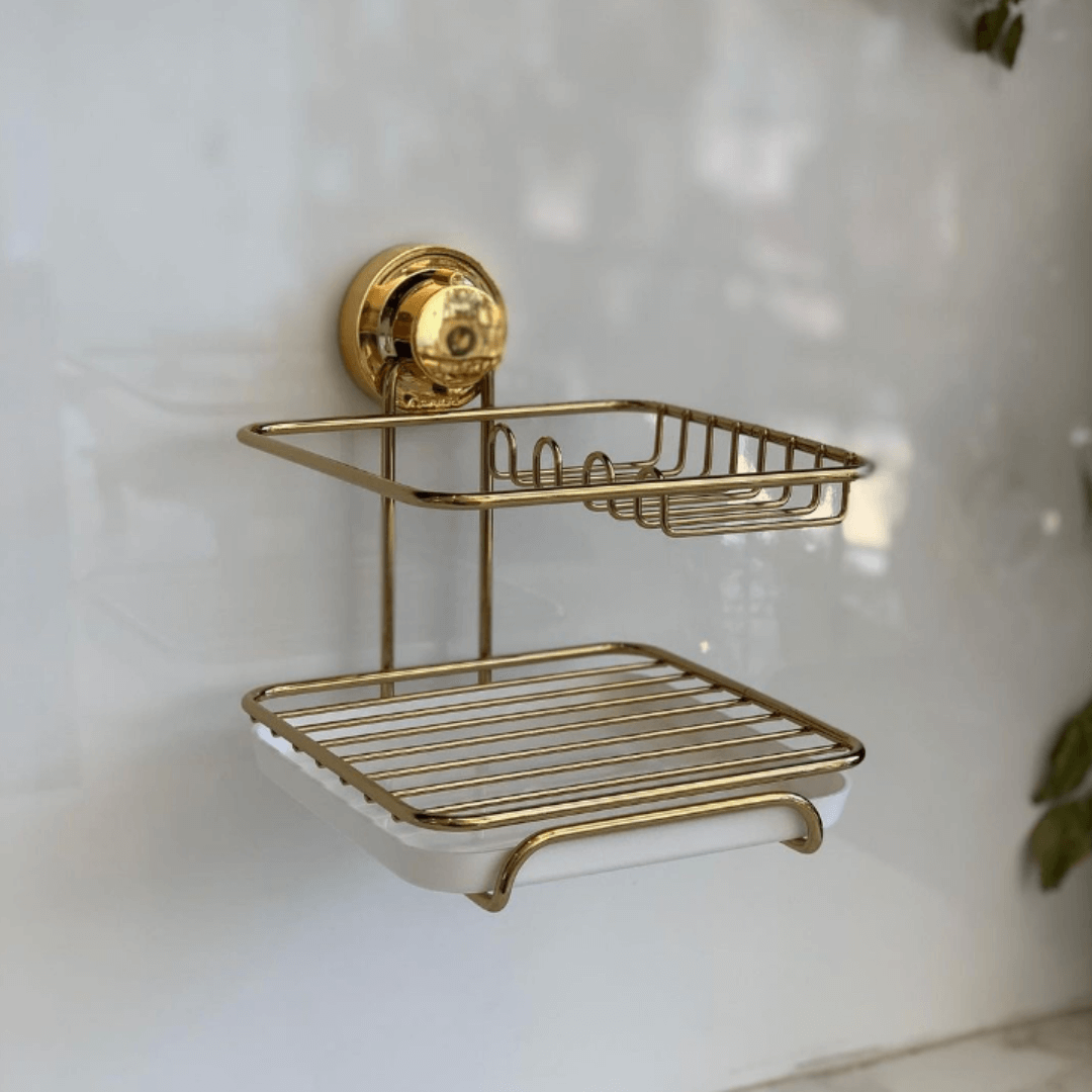 Suporte Para Detergente e Esponja com Fixação por Ventosa Dourado - Ela Decora