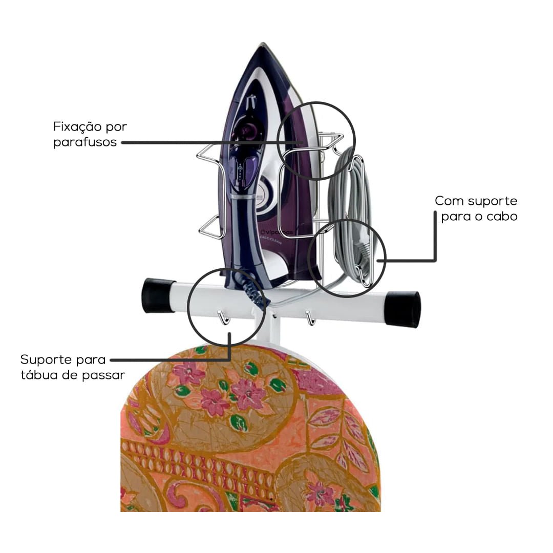 Suporte para Ferro/Tábua de Passar Roupa Cromado - Ela Decora
