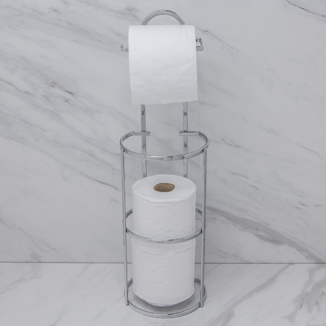 Suporte para Papel Higiênico 3 rolos de Chão e Parede Cromado - Ela Decora