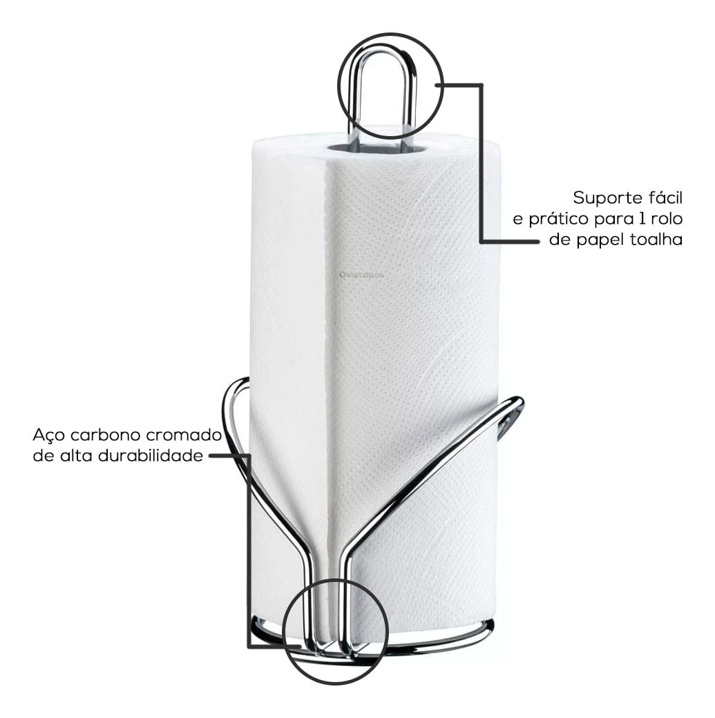 Suporte para Rolo de Papel Toalha Cromado - Ela Decora