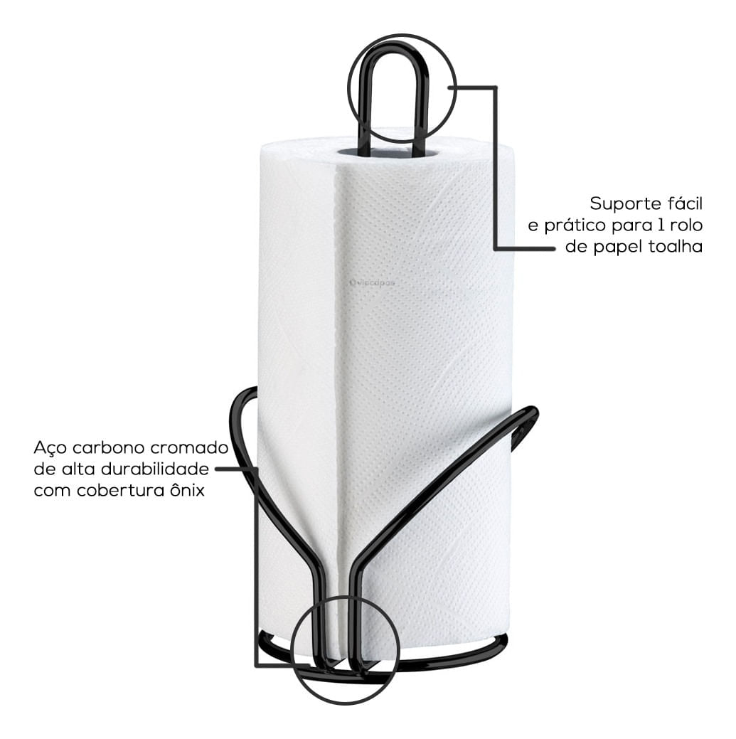 Suporte para Rolo de Papel Toalha Vertical Ônix - Ela Decora
