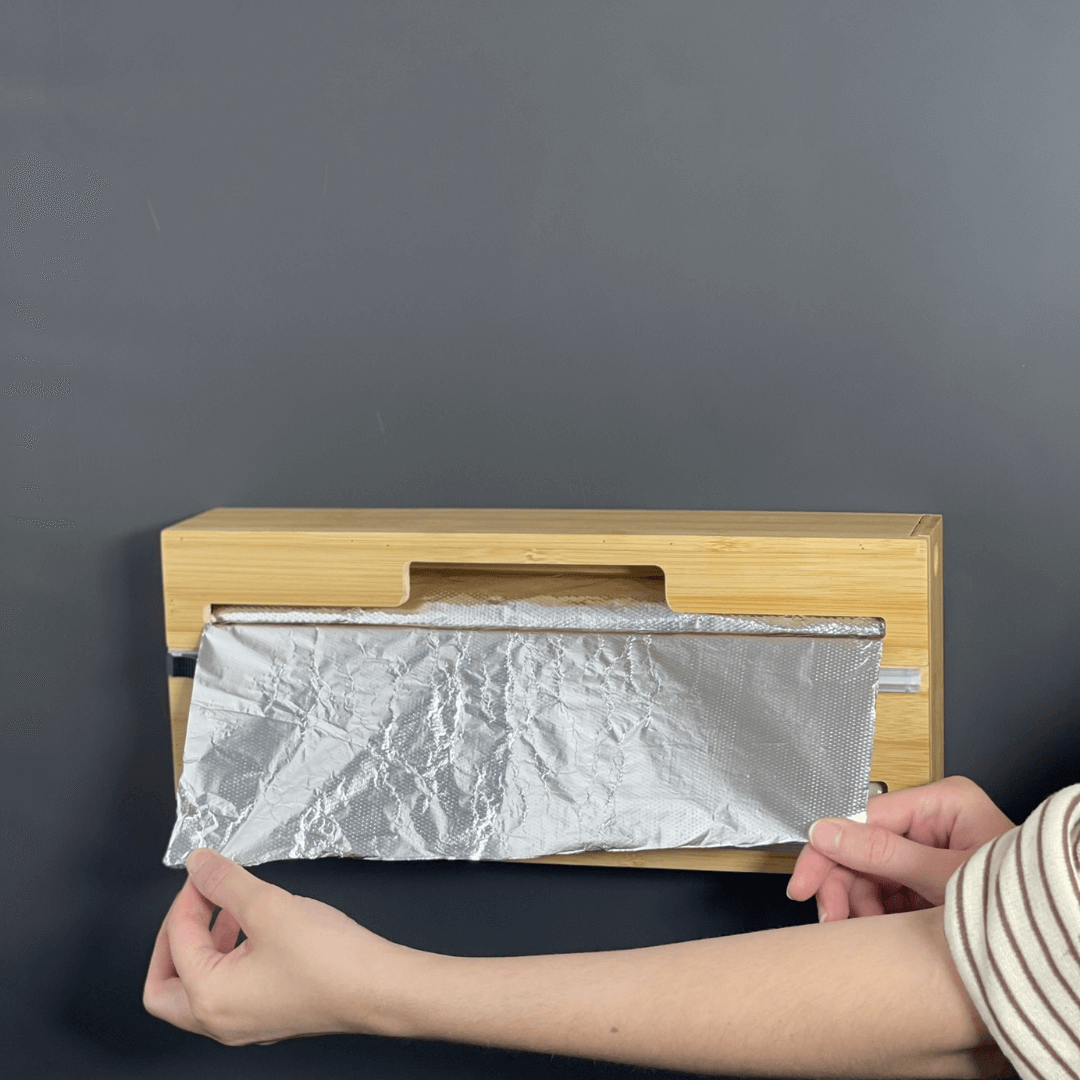 Porta rolos de papel toalha, aluminio e plástico filme