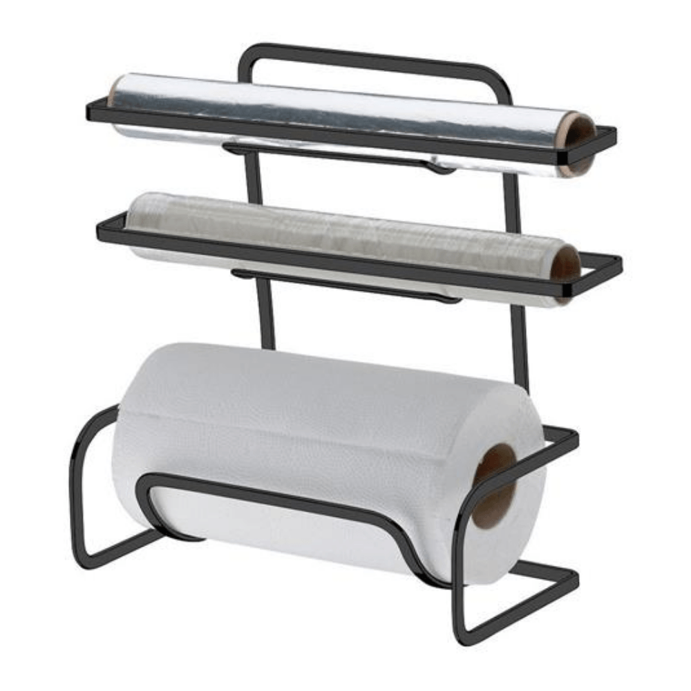 Suporte para Rolos Triplo Papel Toalha Alumínio PVC Bancada ou Parede Ônix - Ela Decora