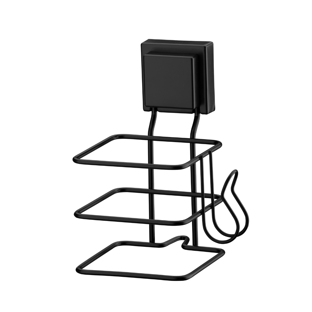 Suporte para Secador de Cabelo Fixação Ventosa Preto - Ela Decora
