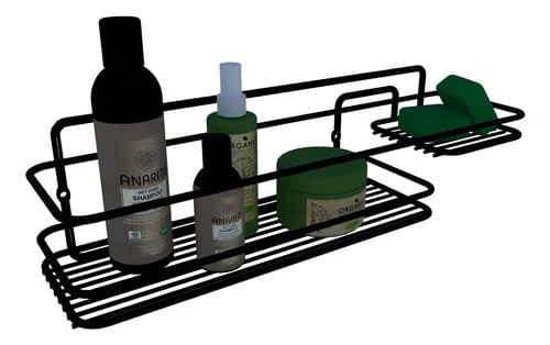Suporte para Shampoo Com Saboneteira Fixação Parafuso Boa Dica Preto - Ela Decora
