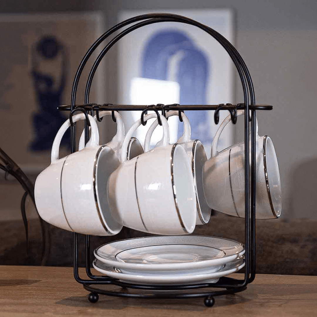 Suporte Para Xícaras De Cafe Preto - Ela Decora