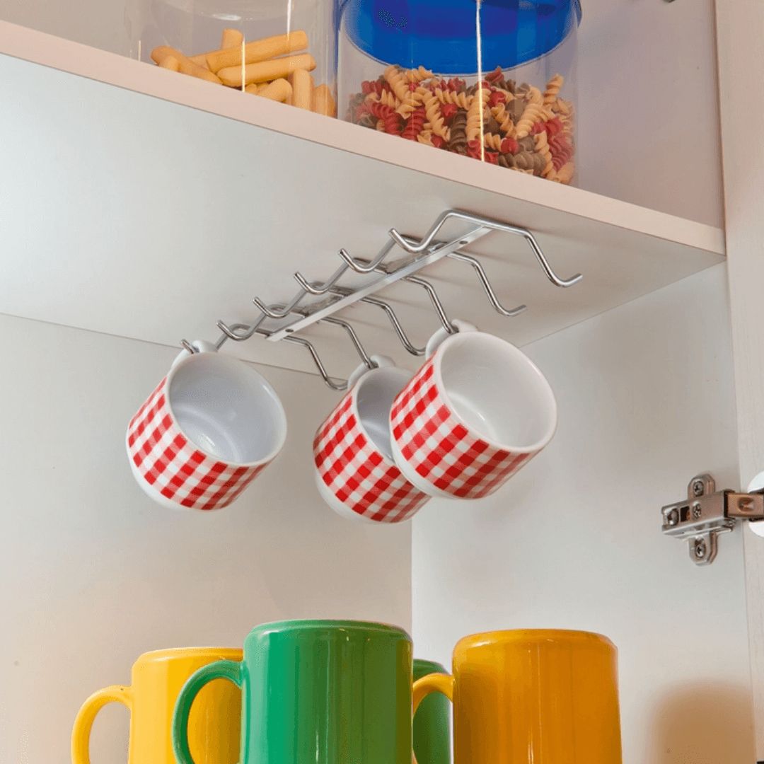 Suporte para Xicaras de Fixar no Armário - Ela Decora