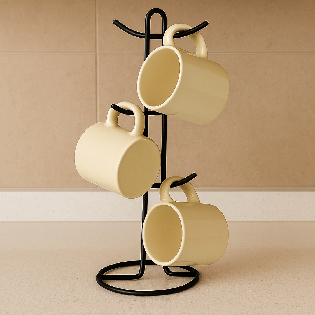 Suporte para Xícaras e Canecas em Aço Preto 15,2cm - Ela Decora