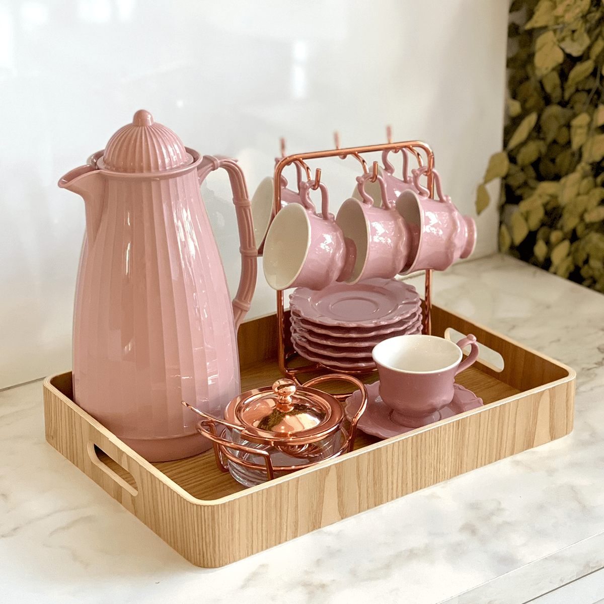 Suporte para Xicaras e Pires de Café Aço Rose Gold - Ela Decora