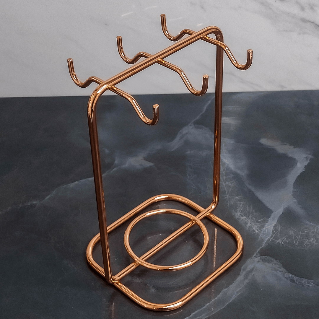 Suporte para Xicaras e Pires de Café Aço Rose Gold - Ela Decora