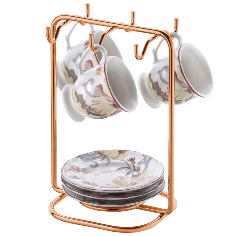 Suporte para Xicaras e Pires de Café Aço Rose Gold - Ela Decora