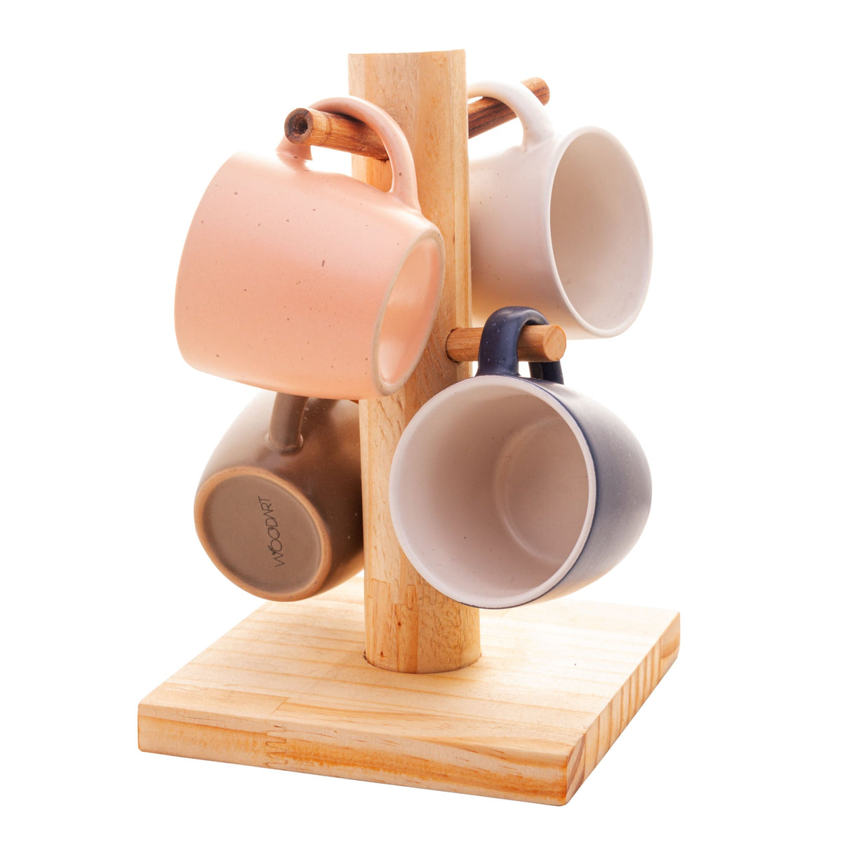 Suporte para Xicaras em Madeira Pinus com 4 Canecas 20cm - Ela Decora