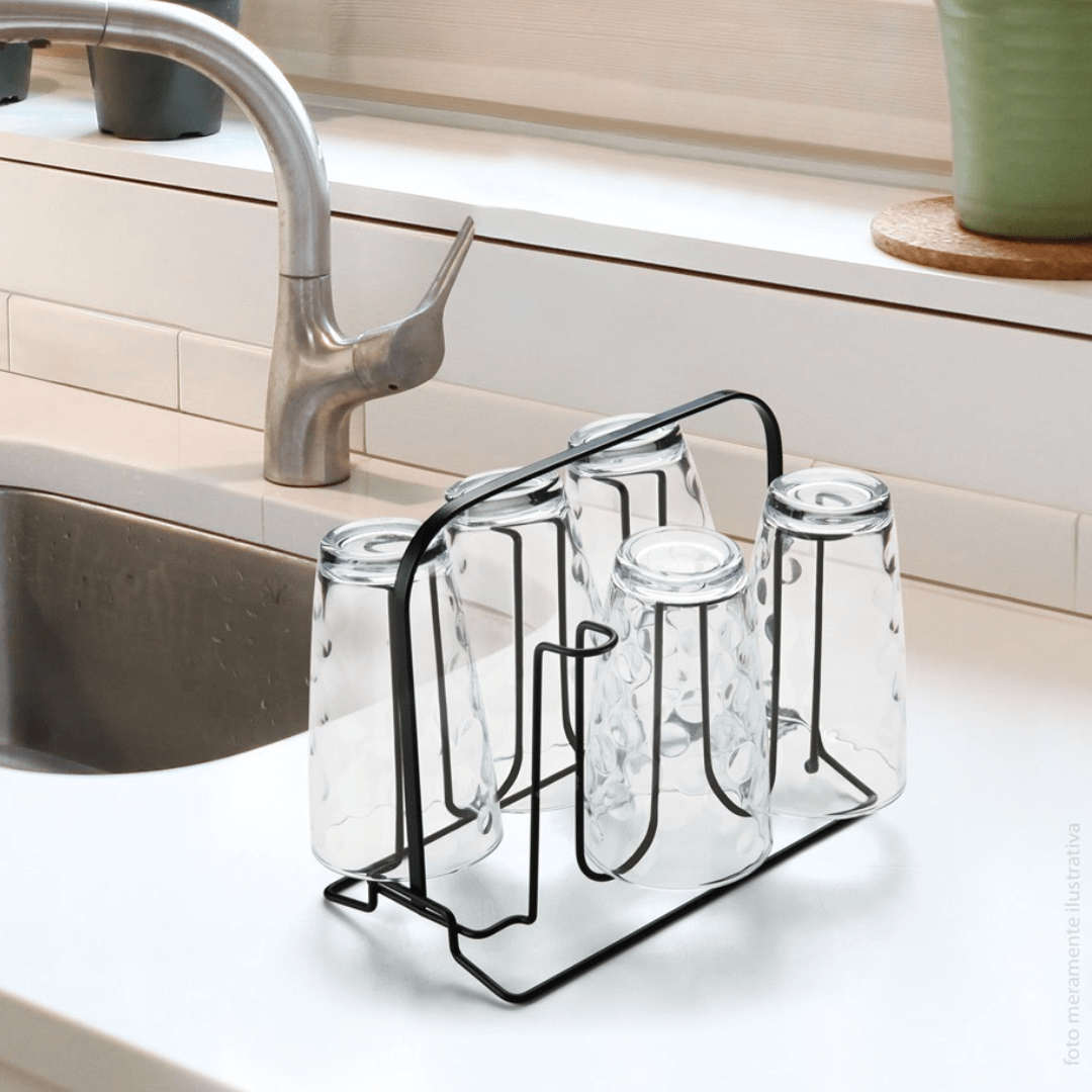 Suporte Porta 6 Copos Preto Linha Black - Ela Decora