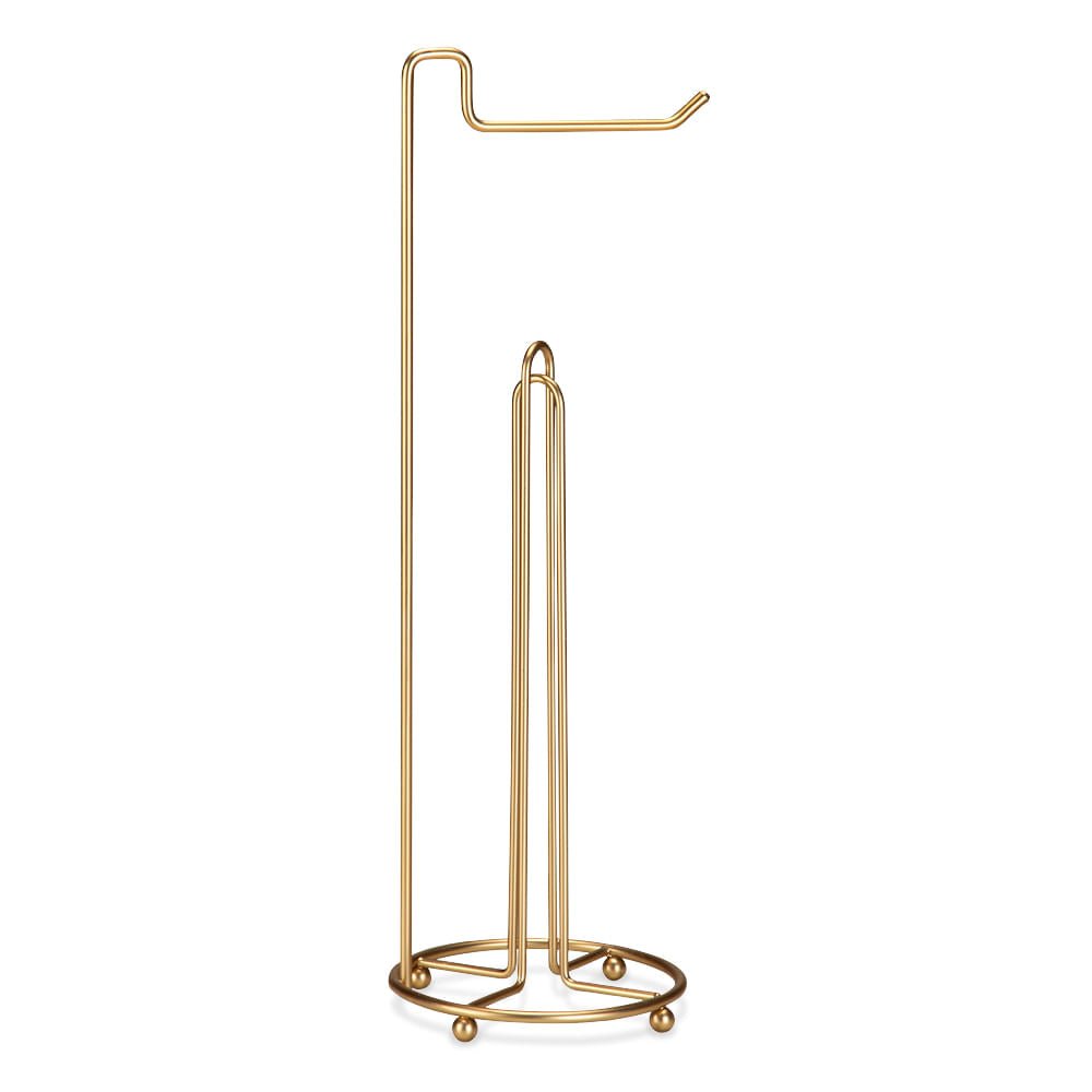 Suporte Porta Papel Higienico de Chão Triplo Dourado Fosco - Ela Decora