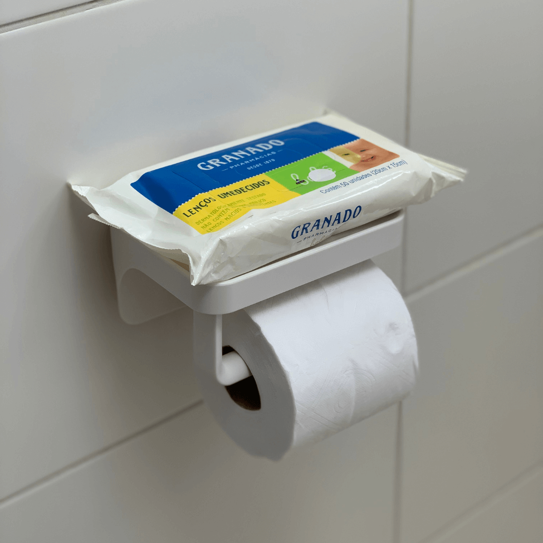 Suporte Porta Papel Higiênico e Prateleira com Ventosa Branco - Ela Decora