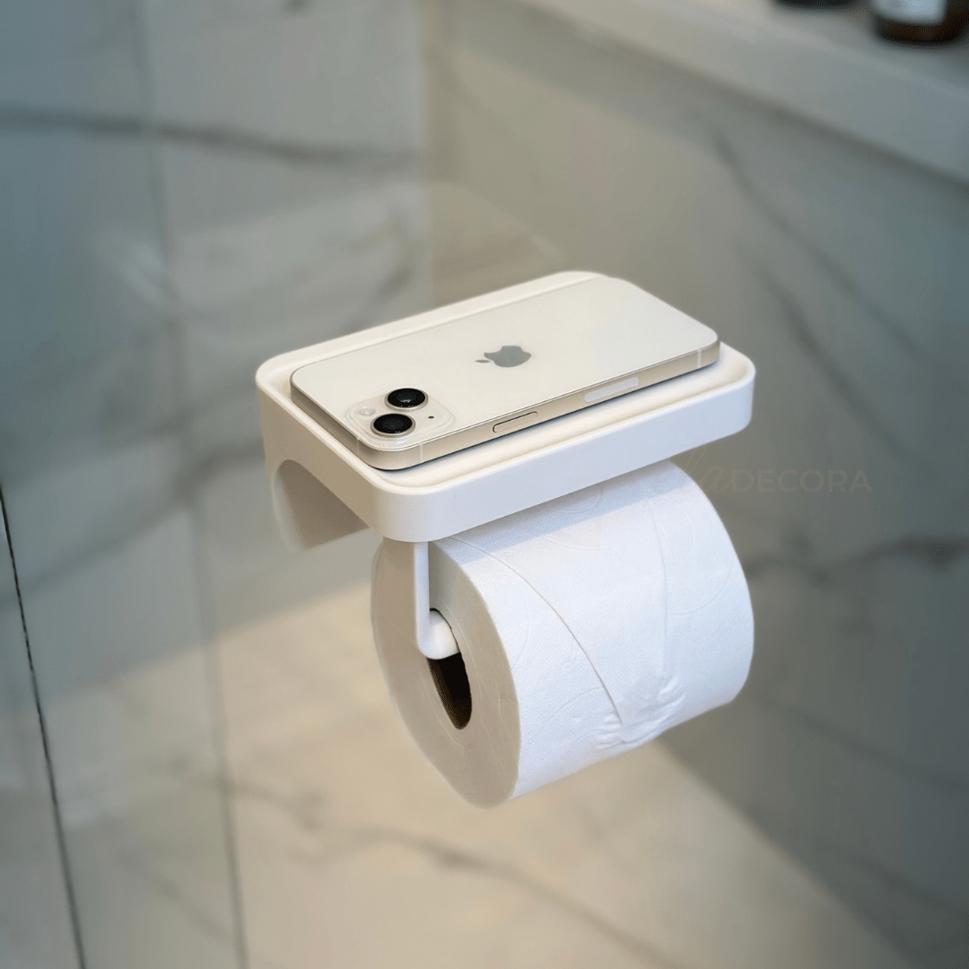 Suporte Porta Papel Higiênico e Prateleira com Ventosa Branco - Ela Decora