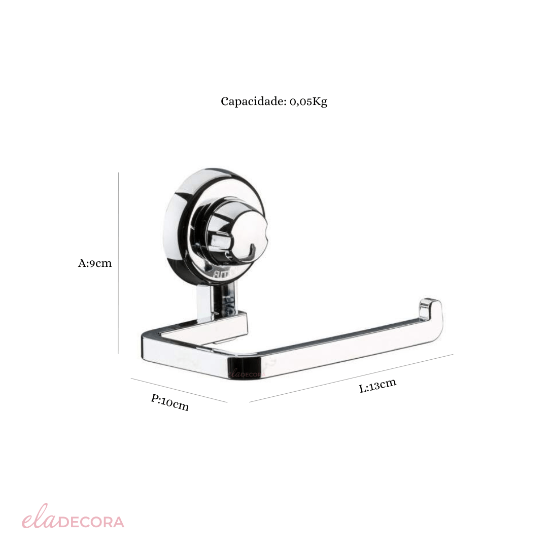 Suporte Porta Papel Higiênico Plástico com Ventosa 13cm Cromada Alta Fixação - Ela Decora