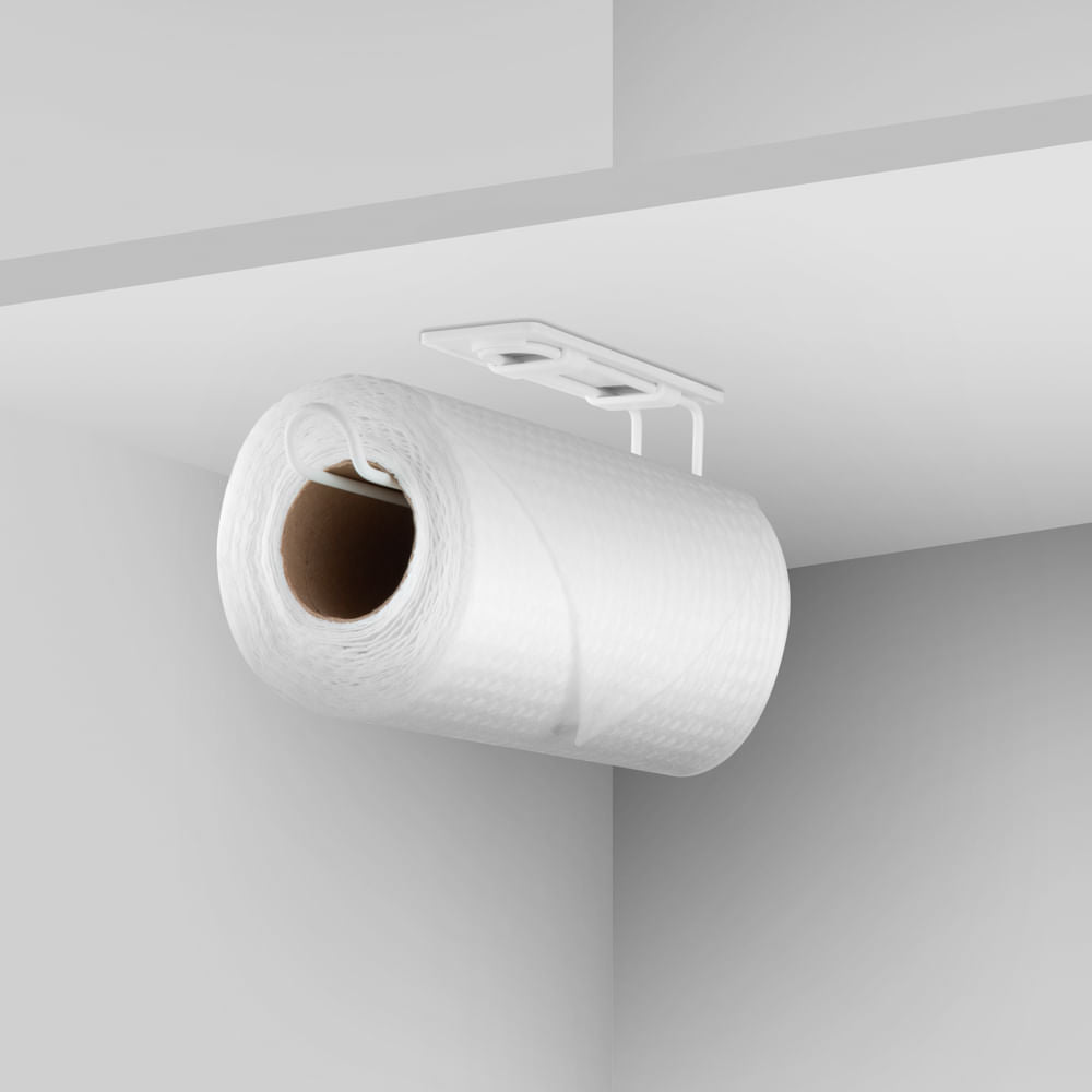 Suporte Porta Rolo de Papel Toalha fixação 3M Branco - Ela Decora