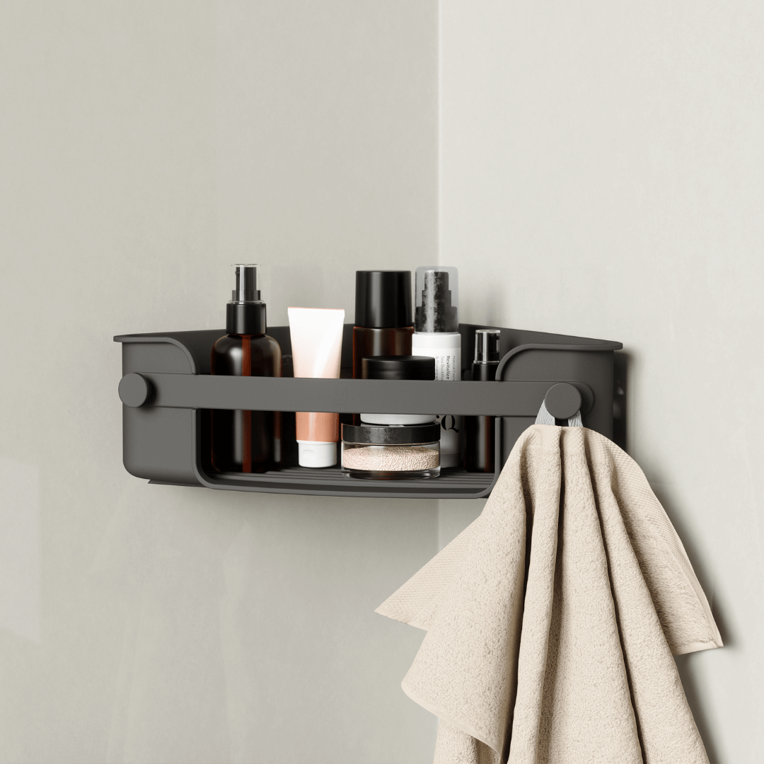 Suporte Porta Shampoo Cantoneira com Ventosa Preto - Ela Decora