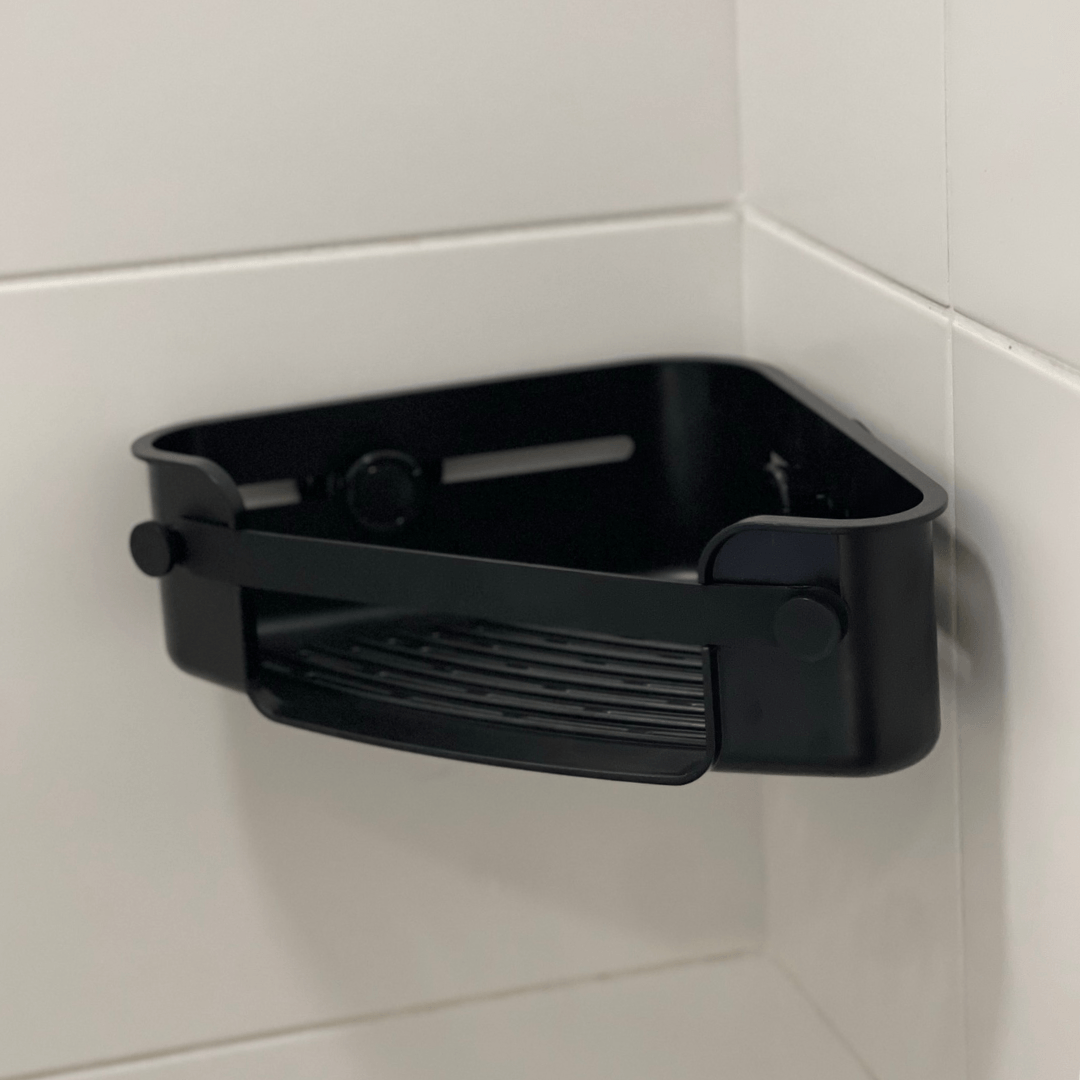 Suporte Porta Shampoo Cantoneira com Ventosa Preto - Ela Decora