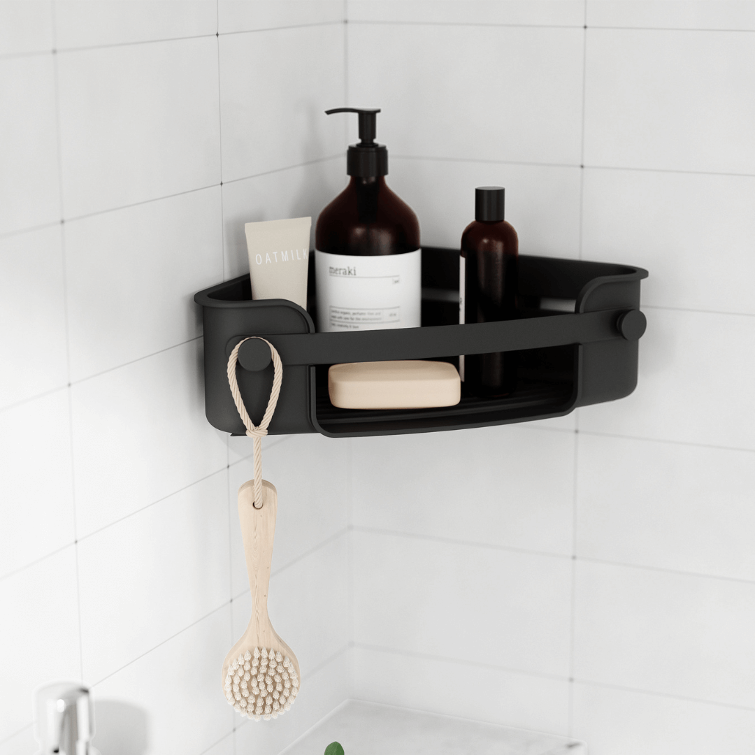 Suporte Porta Shampoo Cantoneira com Ventosa Preto - Ela Decora
