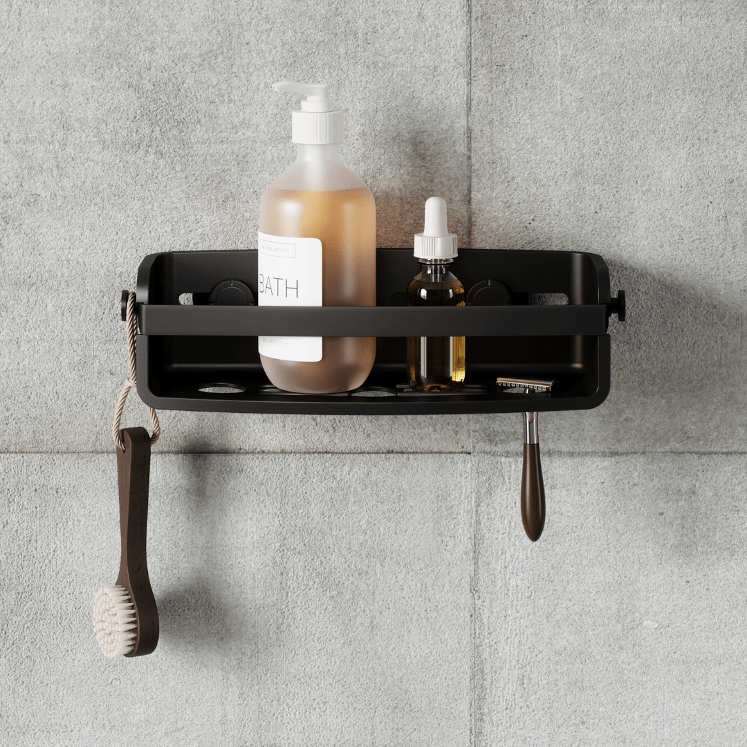 Suporte Porta Shampoo com Ventosa Preto - Ela Decora