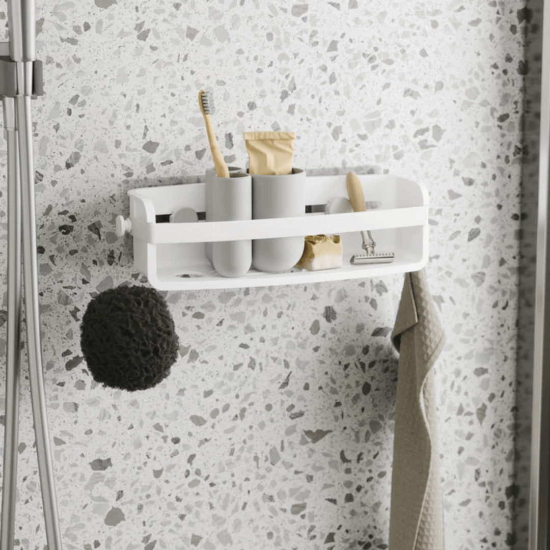 Suporte Porta Shampoo Fixação Adesivo Branco Linha Flex - Ela Decora