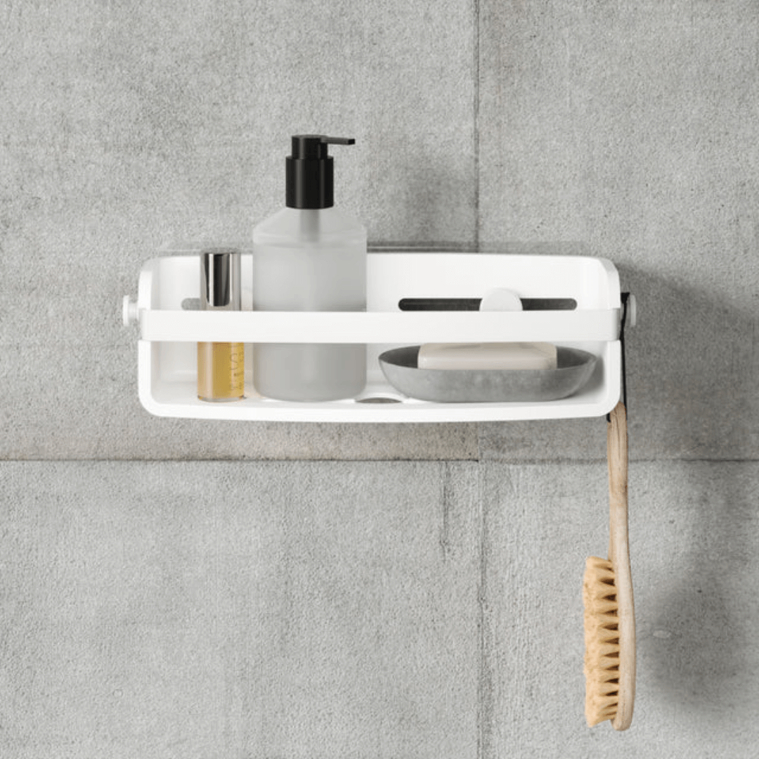Suporte Porta Shampoo Fixação Adesivo Branco Linha Flex - Ela Decora