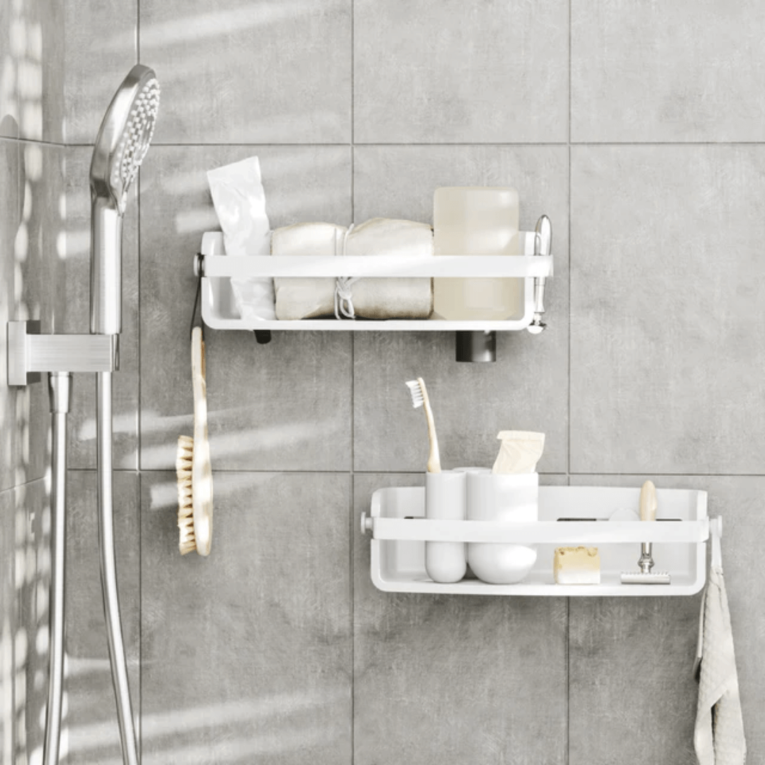 Suporte Porta Shampoo Fixação Adesivo Branco Linha Flex - Ela Decora