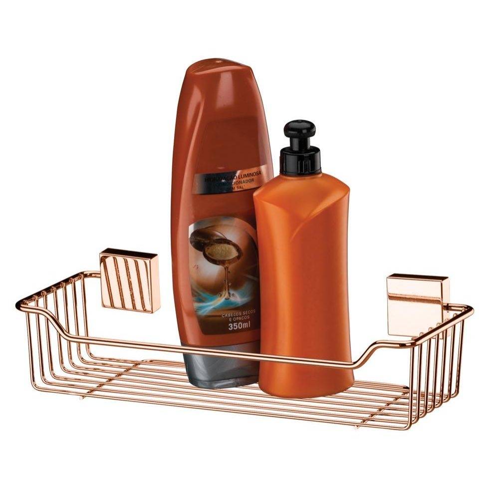 Suporte Porta Shampoo Fixação Parafuso Rose Gold - Ela Decora