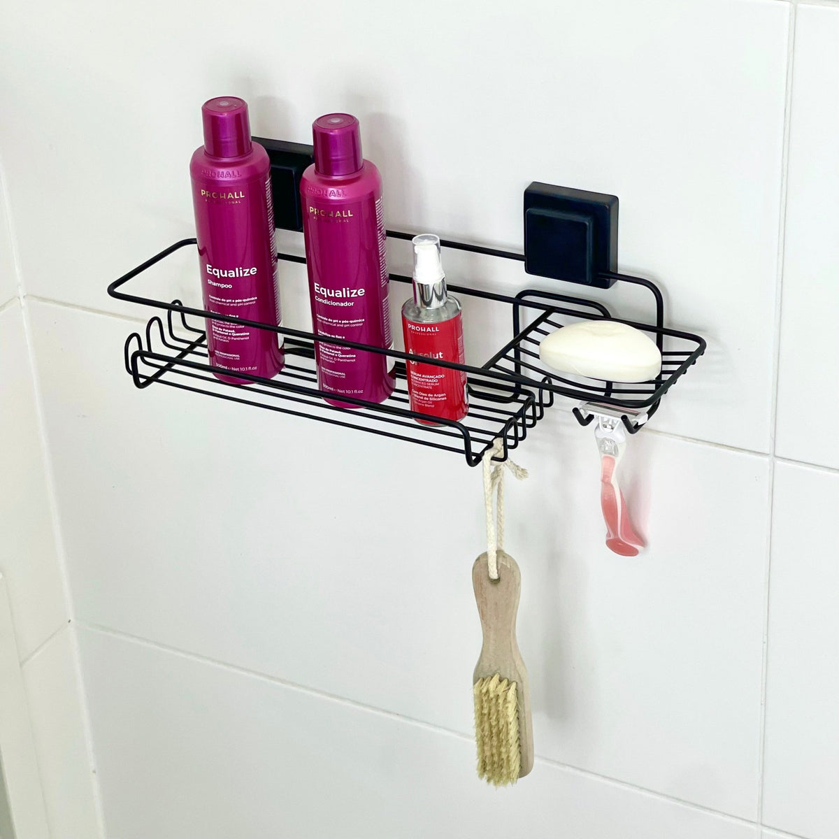 Suporte Porta Shampoo Retangular Fixação Ventosa Preto - Ela Decora