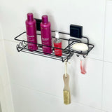Suporte Porta Shampoo Retangular Fixação Ventosa Preto - Ela Decora